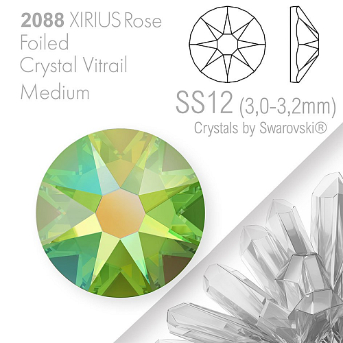 SWAROVSKI  XIRIUS Rose 2088 Foiled. Barva Crystal Vitrail Medium velikost SS12 (3,0-3,2mm). Balení 30Ks.