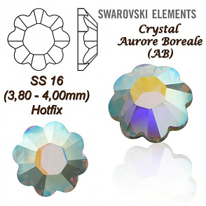 SWAROVSKI 2728 HOT-FIX tvar KYTKA velikost SS16 barva CRYSTAL AURORE BOREALE