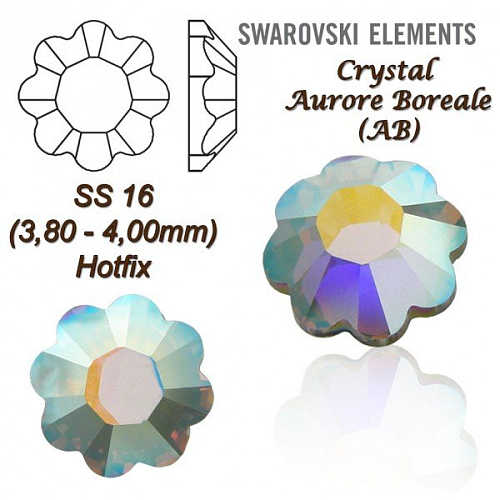 SWAROVSKI 2728 HOT-FIX tvar KYTKA velikost SS16 barva CRYSTAL AURORE BOREALE
