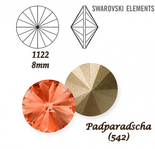 SWAROVSKI ELEMENTS RIVOLI 1122 SS39 barva PADPARADSCHA (542) velikost 8mm