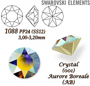 SWAROVSKI ELEMENTS 1088 XIRIUS Chaton PP24 (SS12) 3,00-3,20mm barva CRYSTAL (001) AURORE BOREALE (AB). 