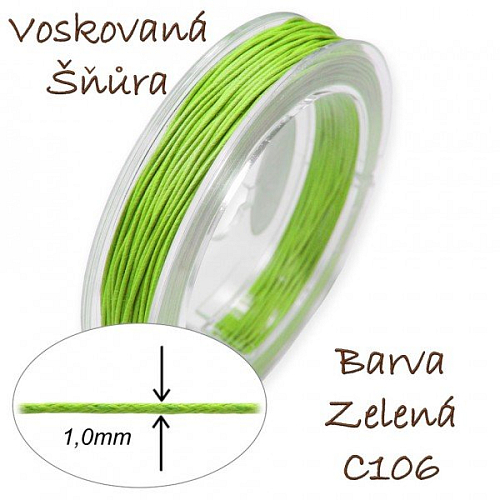 Voskovaná šňůra-síla 1,0mm v barvě světle zelené číslo C106