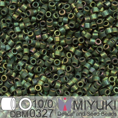 Korálky Miyuki Delica 10/0. Barva Matte Metallic Dark Green Iris DBM0327. Balení 5g.