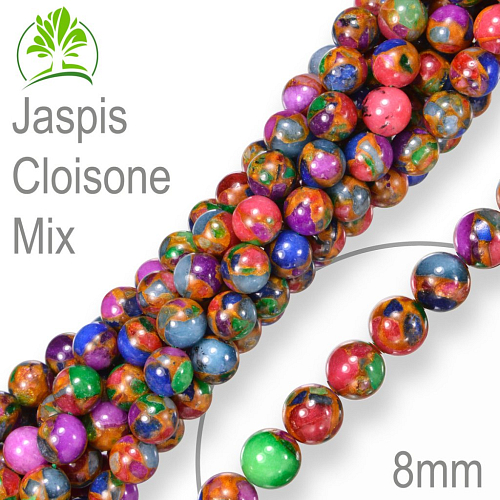 Korálky z minerálů Jaspis Cloisone MIX. Velikost pr.8mm. Balení 10Ks.