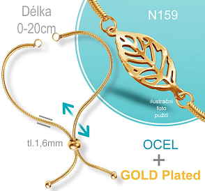 Náramek STAHOVACÍ OCEL ozn.N159.  Délka 0-20cm+rozměr přívěsku. Síla řetízku 1,6mm. Barva POZLACENO. Řada přívěsků ProfiLUX