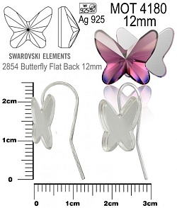 NÁUŠNICE na Swarovski 2854 Butterfly  Flat Back 12mm ozn MOT 4180. Materiál STŘÍBRO AG925.váha 0,65g.