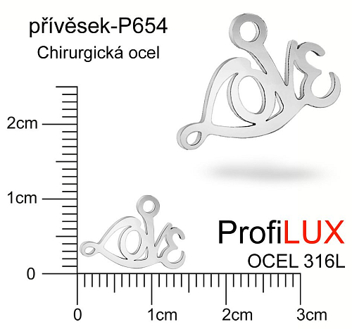 Přívěsek Chirurgická Ocel ozn-P654 Nápis LOVE velikost 14x10mm tl.1.5mm. Řada přívěsků ProfiLUX