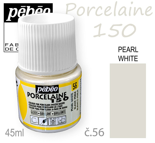 Barva na porcelán vypalovací  Pébeo Porcelaine 150. Odstín č.56 Pearl White. Balení 45 ml.