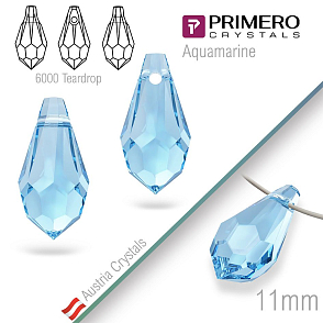 Přívěsky PRIMERO Crystals . Tvar 6000 Teardrop. Barva Aquamarine. Velikost 11mm