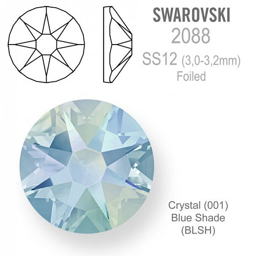 SWAROVSKI 2088 XIRIUS FOILED velikost SS12 barva Crystal Blue Shade 