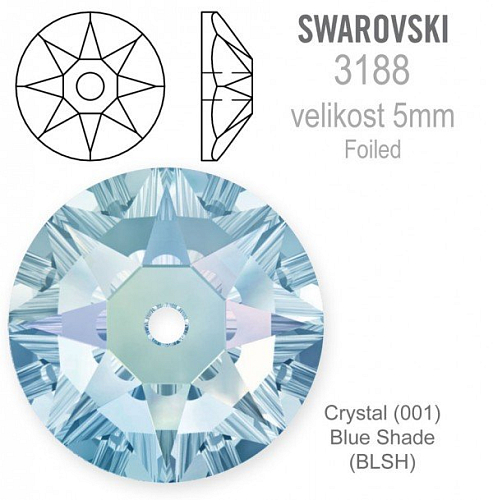 Swarovski 3188 XIRIUS Lochrose našívací kameny velikost pr.5mm barva Crystal Blue Shade