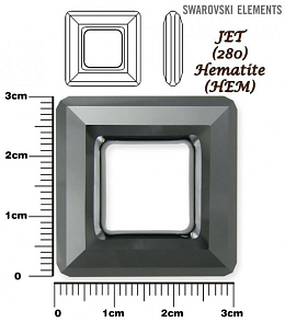 SWAROVSKI ELEMENTS Square Ring 4439 barva JET (280) HEMATITE (HEM) velikost 30mm.