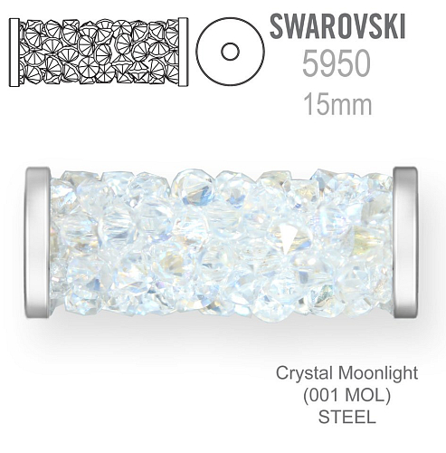Swarovski 5950 Fine Rocks Tube barva Crystal Moonlight (001 MOL) STEEL velikost 6x15mm