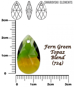 SWAROVSKI Pear-Shaped 6106 barva FERN GREEN TOPAZ BLEND velikost 22mm.
