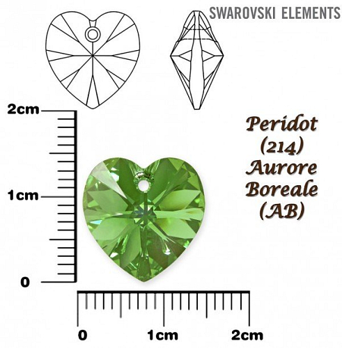 SWAROVSKI Heart Pendant barva PERIDOT AURORE BOREALE velikost 14,4x14mm.