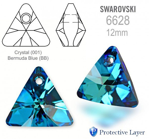 Swarovski 6628 XILION Triangle Pendant 12mm. Barva Crystal (001) Bermuda Blue (BB)+P.