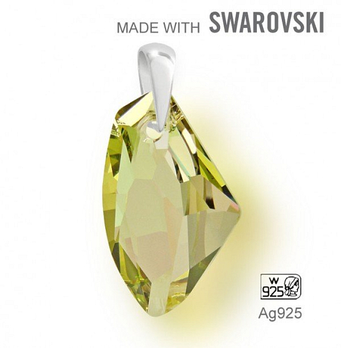 Přívěsek Made with Swarovski 6656 Crystal (001) Luminous Green (LUMG) 27mm+šlupna Ag925
