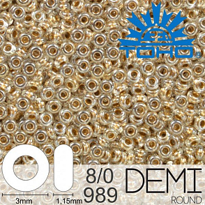 Korálky TOHO Demi Round 8/0. Barva 989 Gold-Lined Crystal . Balení 5g