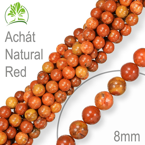 Korálky z minerálů Achát Natural Red Velikost pr.8mm. Balení 10Ks. 