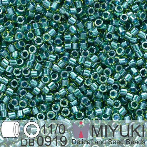 Korálky Miyuki Delica 11/0. Barva Spkl Dk Teal Lined Chartreuse DB0919. Balení 5g.