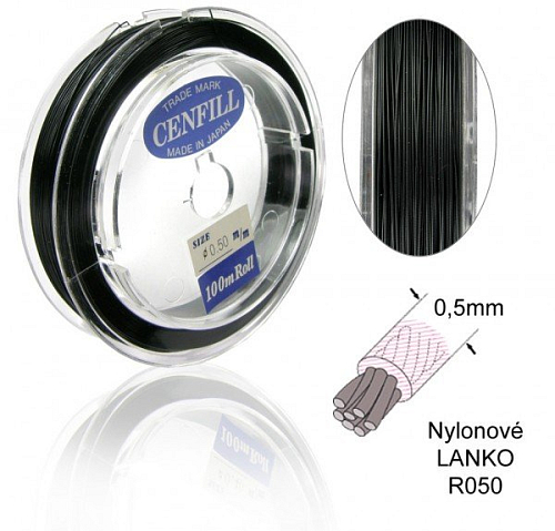 Nylonové LANKO .Barva R050 BLACK (černá). Velikost 0,5mm.