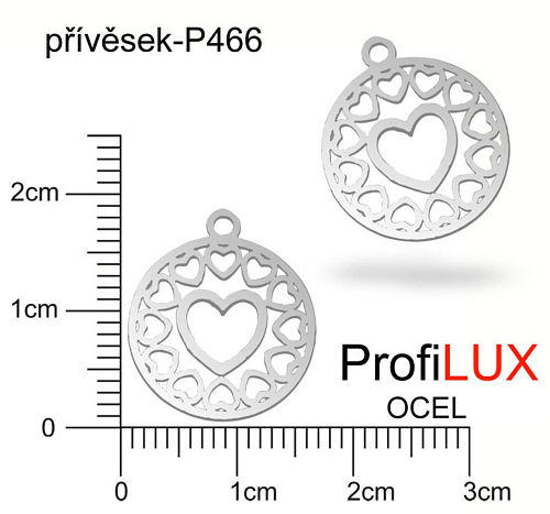 Přívěsek Chirurgická Ocel ozn-P466 medailon SRDCE velikost pr.16mm tl.1.0mm. Řada přívěsků ProfiLUX. 