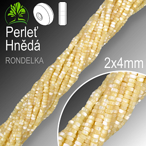 Korálky Heishi RONDELKA  přírodní Perleť Hnědá. Velikost pr.2x4mm. Balení 180Ks.