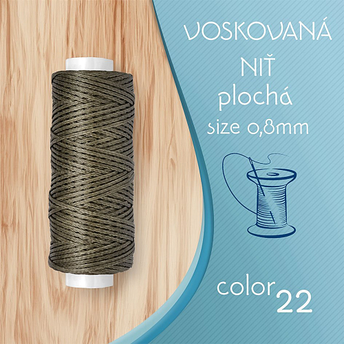 Voskovaná nit 0,8mm PLOCHÁ cívka 30m barva č.22 Military Green