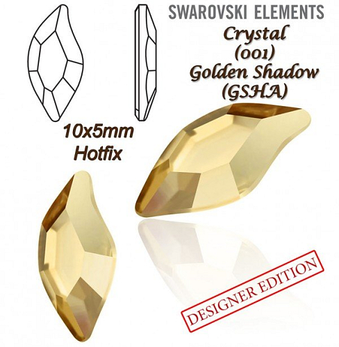SWAROVSKI HOT-FIX 2797 tvar DIAMOND LEAF FB velikost 10x5mm barva CRYSTAL GOLDEN SHADOW 