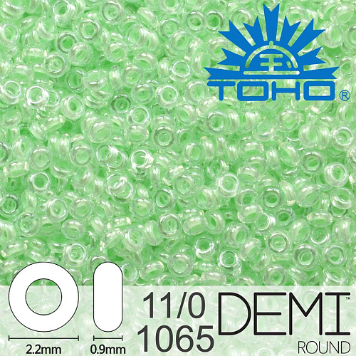 Korálky TOHO Demi Round 11/0. Barva 1065 Inside-Color Crystal/Mint-Lined. Balení 5g.