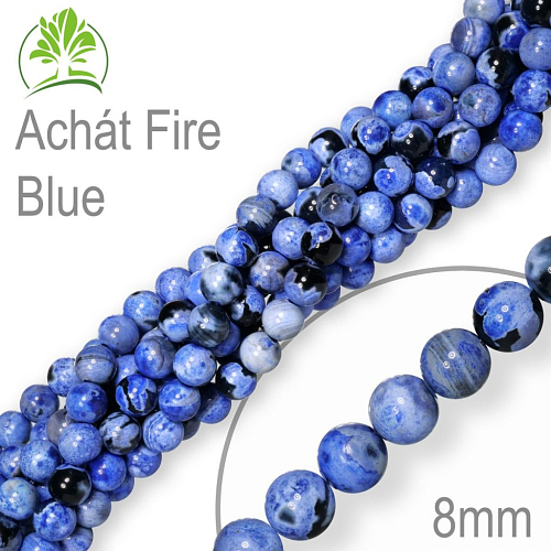 Korálky z minerálů Achát Fire Blue přírodní polodrahokam. Velikost pr.8mm. Balení 10Ks