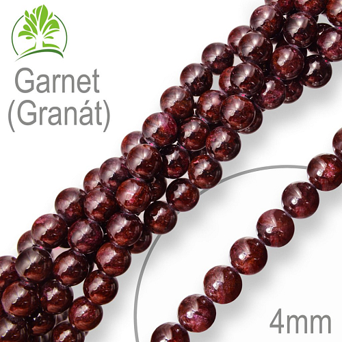 Korálky z minerálů Garnet (Granát) přírodní polodrahokam. Velikost pr.4mm. Balení 18Ks.