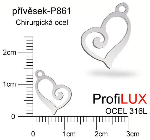 Přívěsek Chirurgická Ocel ozn-P861 SRDCE velikost 14x10mm. Řada přívěsků ProfiLUX