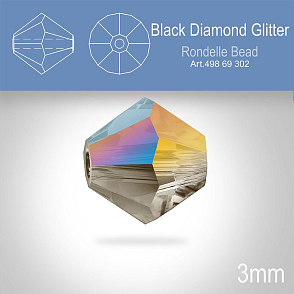 PRECIOSA Bicone (sluníčko) velikost 3mm. Barva BLACK DIAMOND GLITTER. Balení 40ks