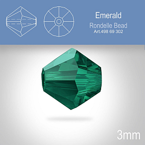 PRECIOSA Bicone (sluníčko) velikost 3mm. Barva EMERALD. Balení 40ks
