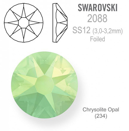 SWAROVSKI 2088 XIRIUS FOILED velikost SS12 barva Chrysolite Opal 