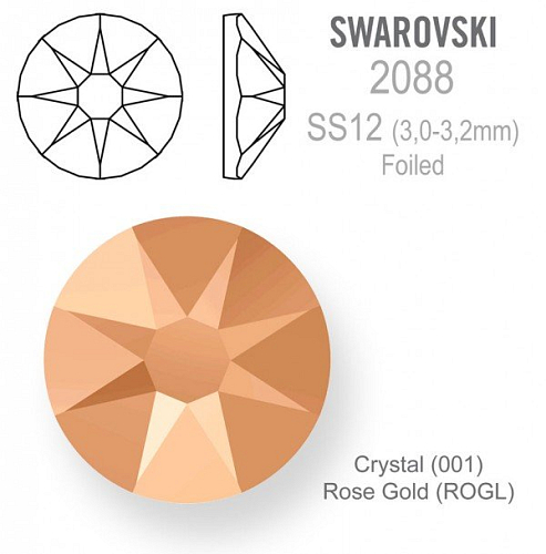 SWAROVSKI 2088 XIRIUS FOILED velikost SS12 barva Crystal Rose Gold 