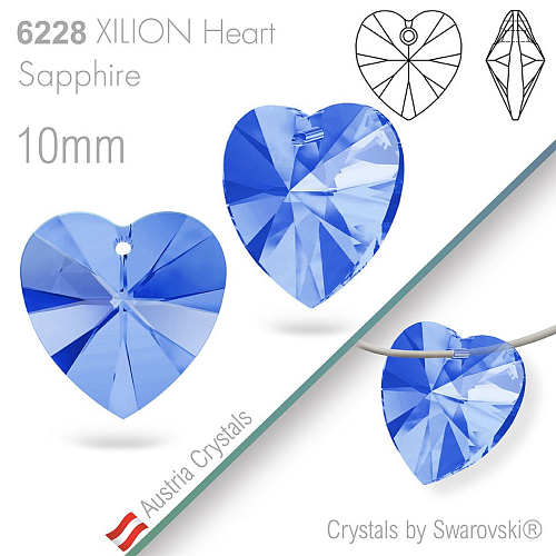 Swarovski XILION Heart 6228. Barva Sapphire. Velikost 10mm
