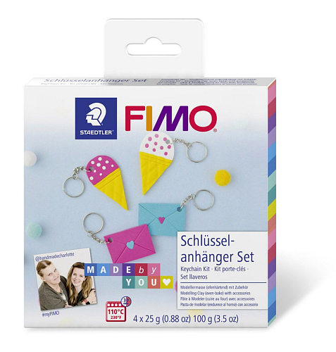 FIMO Soft Sada DIY Přívěsek na KLÍČE balení 4 barevných bloků FIMO po 25g, komponenty a podrobný obrázkový návod.