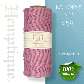 Konopná nit HEMP CORD síla nitě 1,0mm. METRÁŽ Barva č.59 tm.Růžová