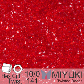 Korálky Miyuki Hex Cut Twisted Bugle 2,2x2,2mm. Barva 141 Transparent Ruby. Balení 5g.