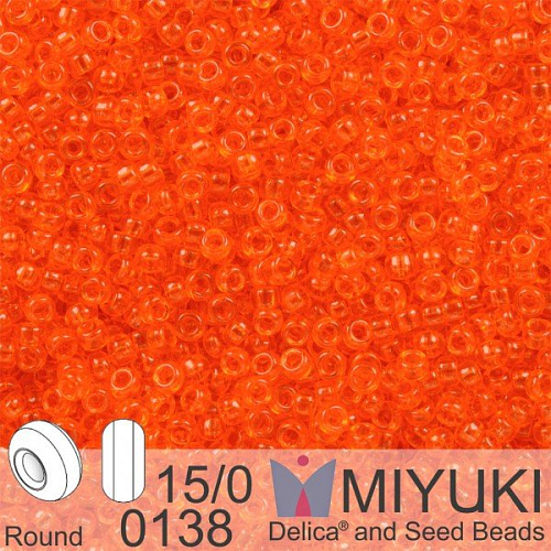 Korálky Miyuki Round 15/0. Barva 0138 Tr Orange. Balení 5g