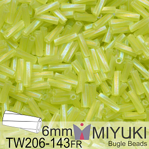 Korálky Miyuki Bugle Bead 6mm. Barva TW206-143FR Matte Transparent Chartreuse AB. Balení 5g.