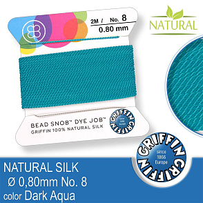 Hedvábná nit s jehlou GRIFFIN síla nitě 0,8mm No.8 délka 2m. Barva Dark Aqua.