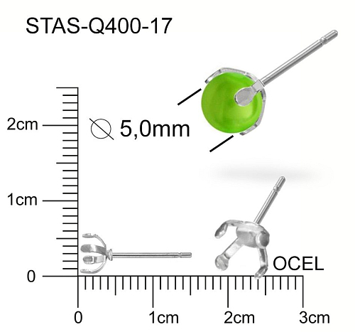 Náušnice PUZETA s drápky OCEL ozn.-STAS-Q400-17. Velikost 15 x 6mm. Pro kuličky pr.5mm.