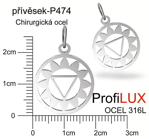 Přívěsek Chirurgická Ocel ozn-P474 Medailon čakra SORÁLNÍ velikost pr.19mm tl.1.0mm. Řada přívěsků ProfiLUX. 