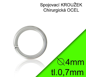 KROUŽEK spojovací-CHIRURGICKÁ OCEL 316L. Velikost venkovní pr.4,0mm tl.0,7mm.