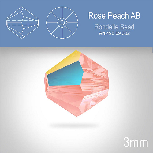 PRECIOSA Bicone (sluníčko) velikost 3mm. Barva ROSE PEACH AB. Balení 40ks