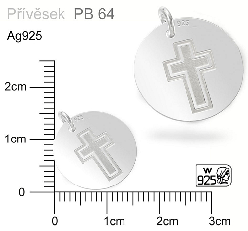 Přívěsek tvar PENÍZEK s gravírováním vzor KŘÍŽEK ozn.PB 64. Materiál Ag925. Váha 0,80g