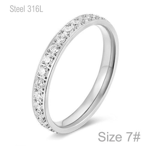 Prsten z chirurgické ocele R 349 s krystalovými kamínky po celém obvodu o velikosti 7